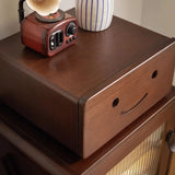 Japanese Style Narrow Bedside Table - Walnut Wood, 2-Tier Shelf, Lighted, Drawers, Shelves, Doors Included