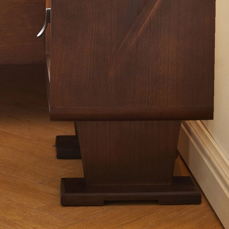 Japanese Style Narrow Bedside Table - Walnut Wood, 2-Tier Shelf, Lighted, Drawers, Shelves, Doors Included