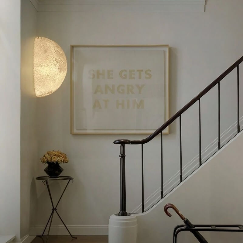 Minimalist Modern Corner Lamp - 20cm Moon Wall Lamp - Warm White - Resin