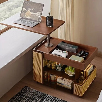 Mobile LiftTop Storage Desk 72″ Solid Wood - Adjustable Height - Rectangle - Walnut