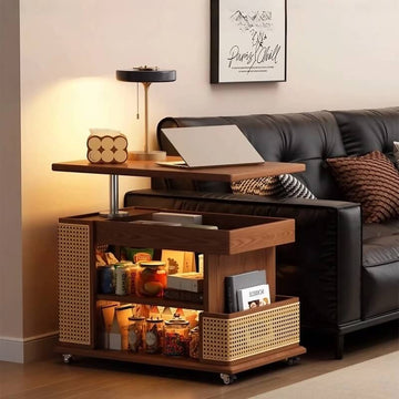 Mobile LiftTop Storage Desk 72″ Solid Wood - Adjustable Height - Rectangle - Walnut