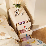Narrow Off-White Wood Bedside Table - 3 Drawers, Scandinavian Style