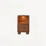 Rubberwood Narrow Bedside Table with Drawers and Shelves - Walnut, Scandinavian-style