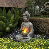 Solar Powered Buddha Lamp - 14.6″ Resin Garden Buddha Statue for Yard, Balcony