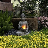 Solar Powered Buddha Lamp - 14.6″ Resin Garden Buddha Statue for Yard, Balcony