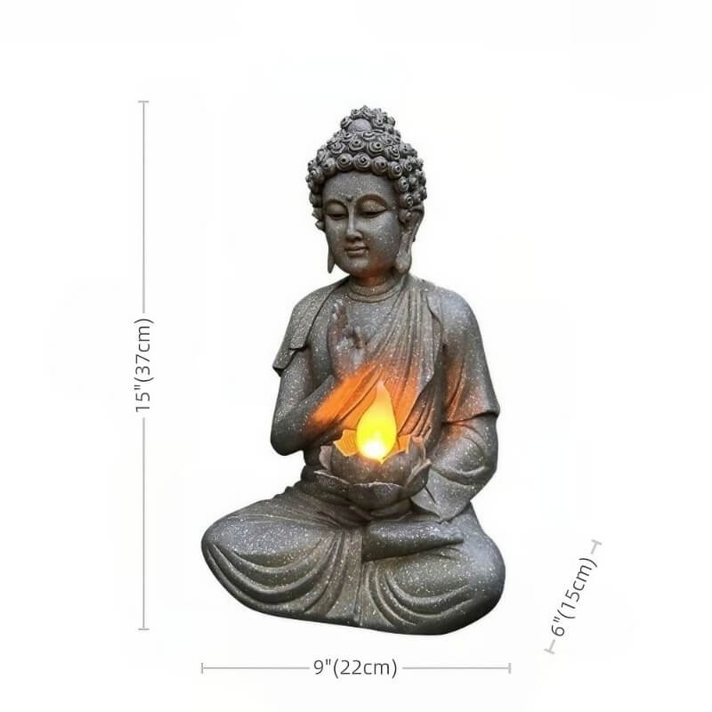 Solar Powered Buddha Lamp - 14.6″ Resin Garden Buddha Statue for Yard, Balcony