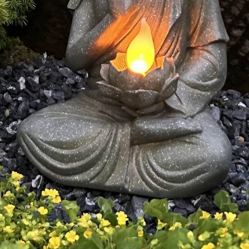 Solar Powered Buddha Lamp - 14.6″ Resin Garden Buddha Statue for Yard, Balcony