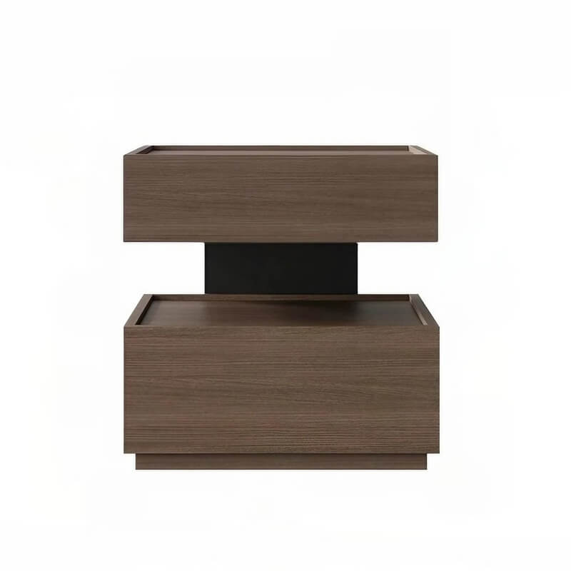 Wood Narrow Bedside Table in Walnut - Modern, with Shelves and Drawers