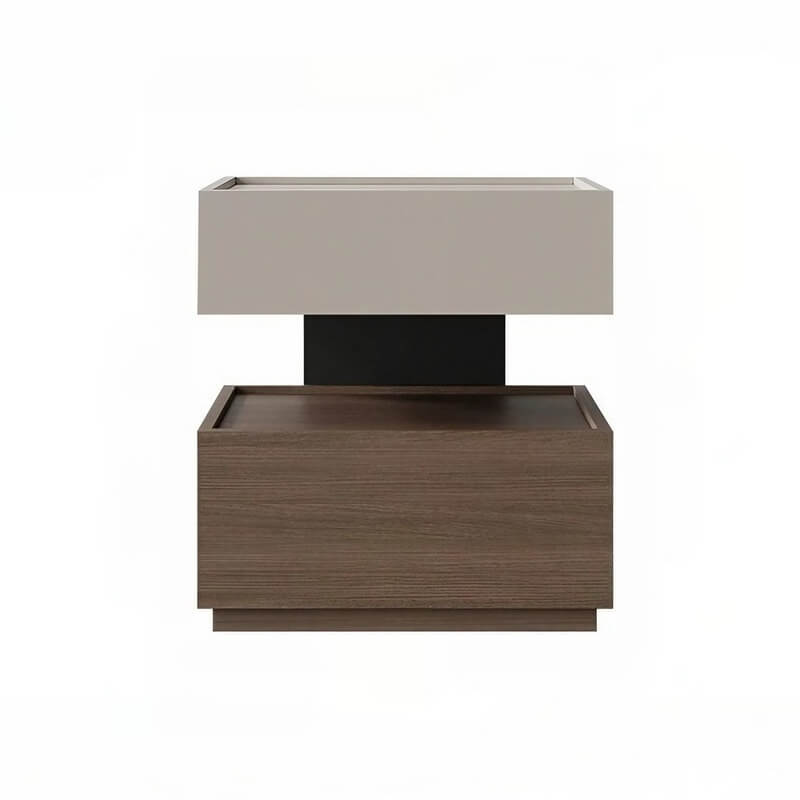 Wood Narrow Bedside Table in Walnut - Modern, with Shelves and Drawers