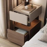 Wood Narrow Bedside Table in Walnut - Modern, with Shelves and Drawers