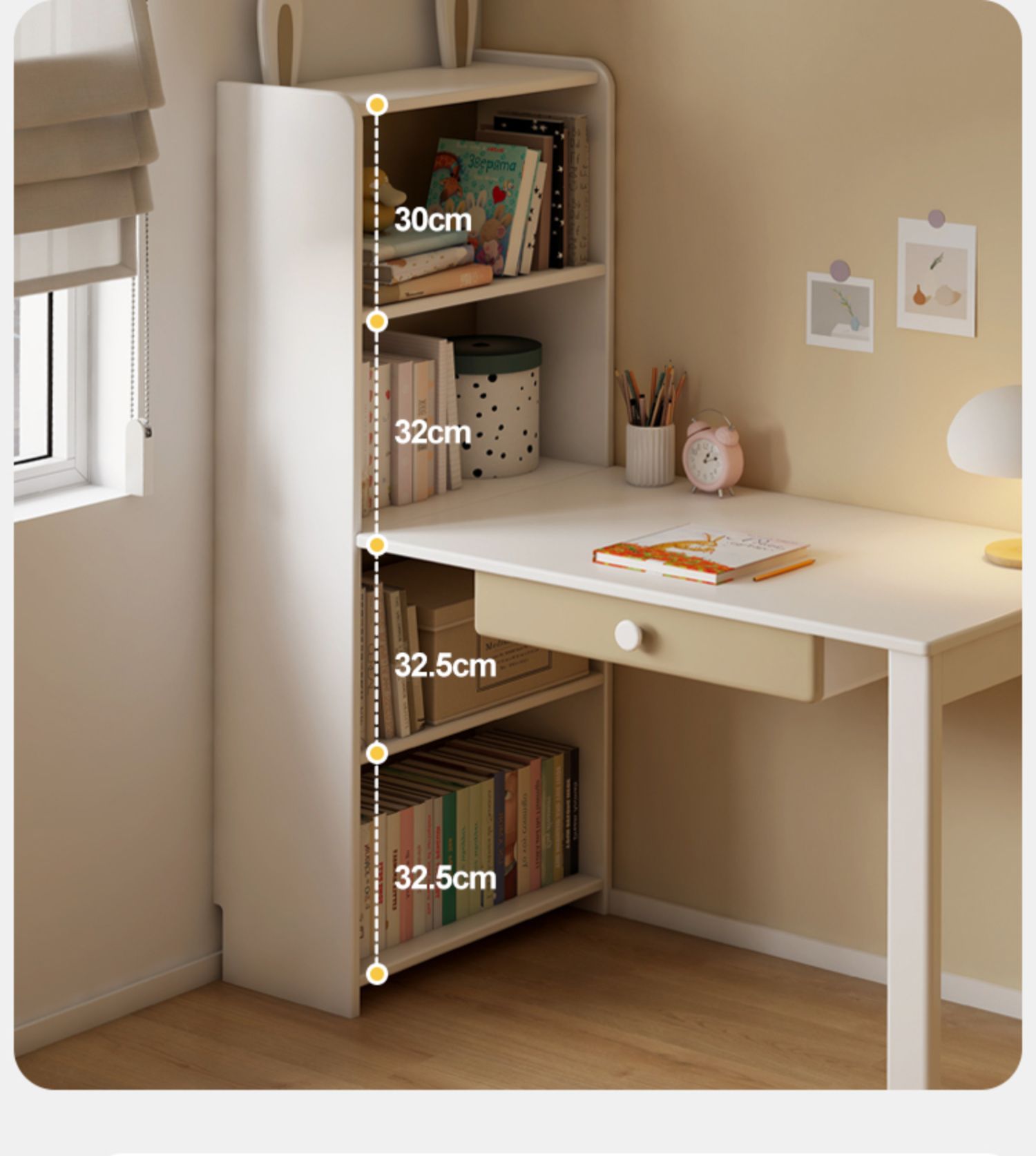 Beech Solid Wood Desk Bookcase Combination