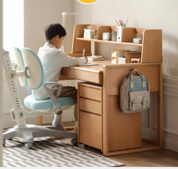 Oak Children's Modern Study Table Can Be Raised and Lowered