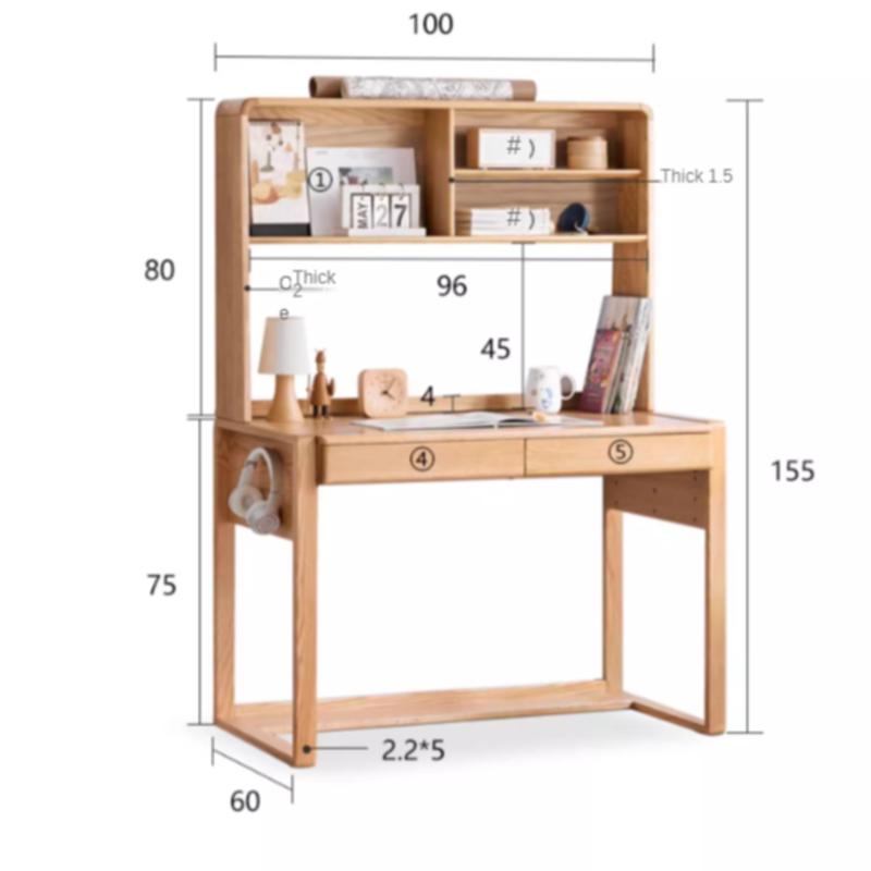 Oak Children's Modern Study Table Can Be Raised and Lowered