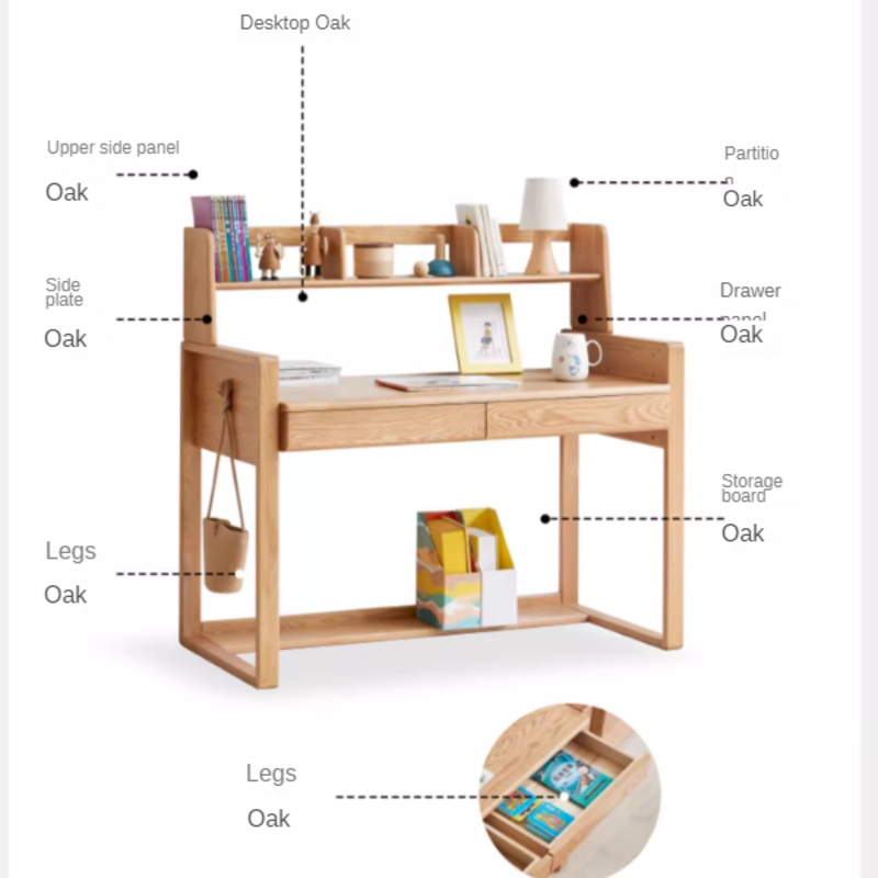 Oak Children's Modern Study Table Can Be Raised and Lowered