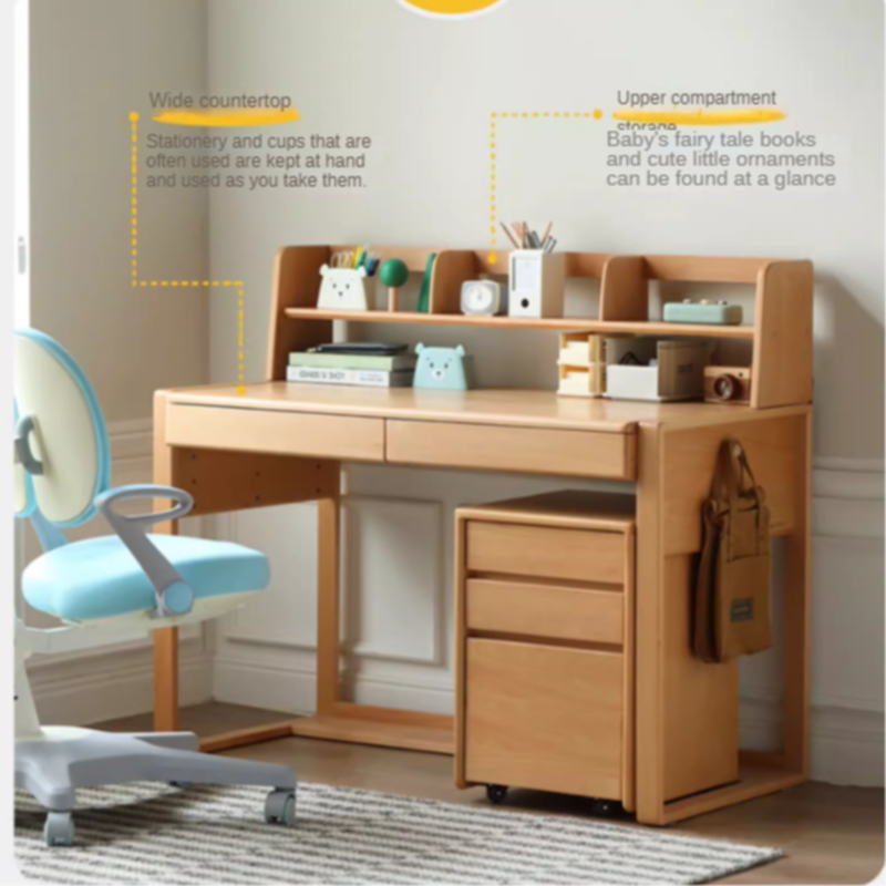 Oak Children's Modern Study Table Can Be Raised and Lowered