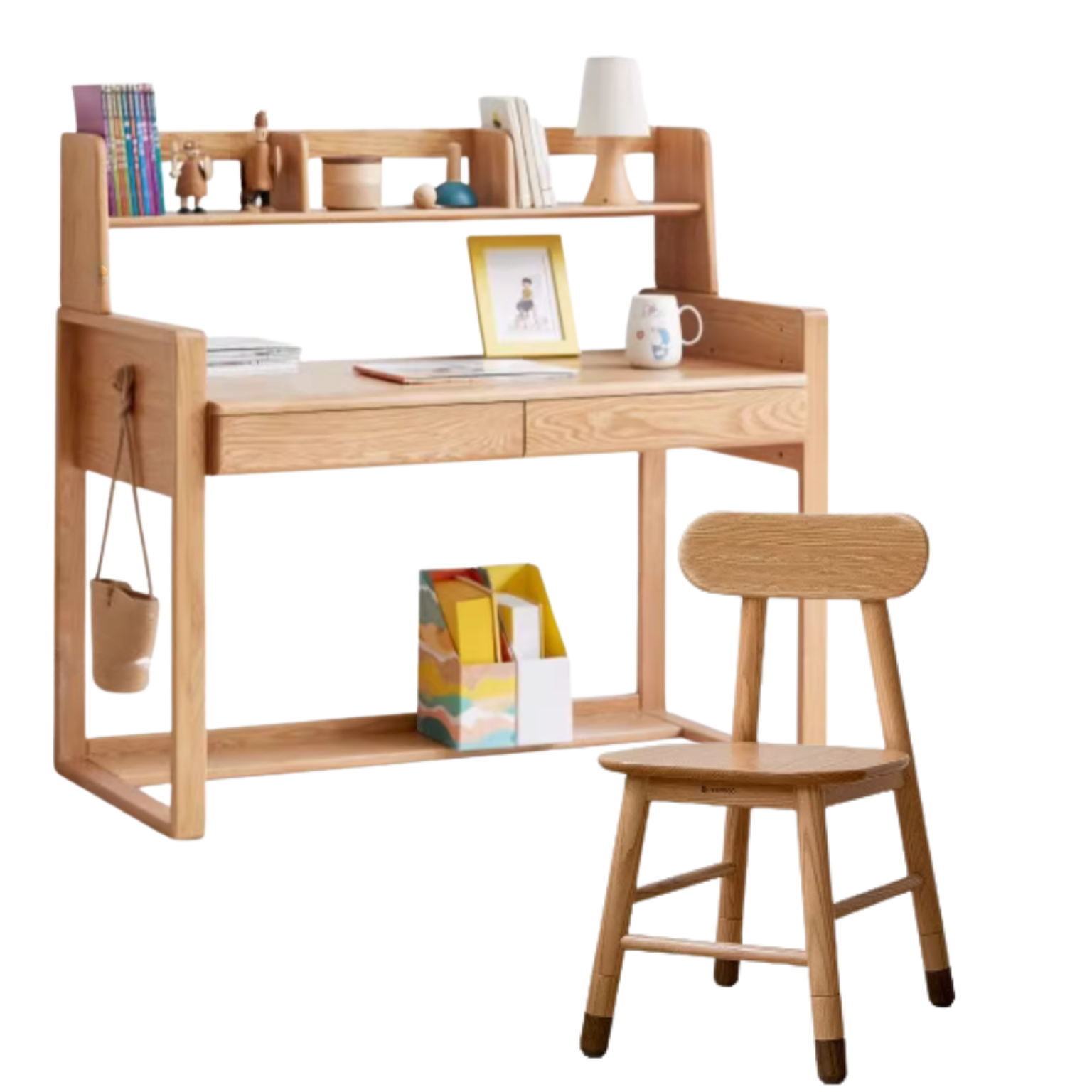 Oak Children's Modern Study Table Can Be Raised and Lowered