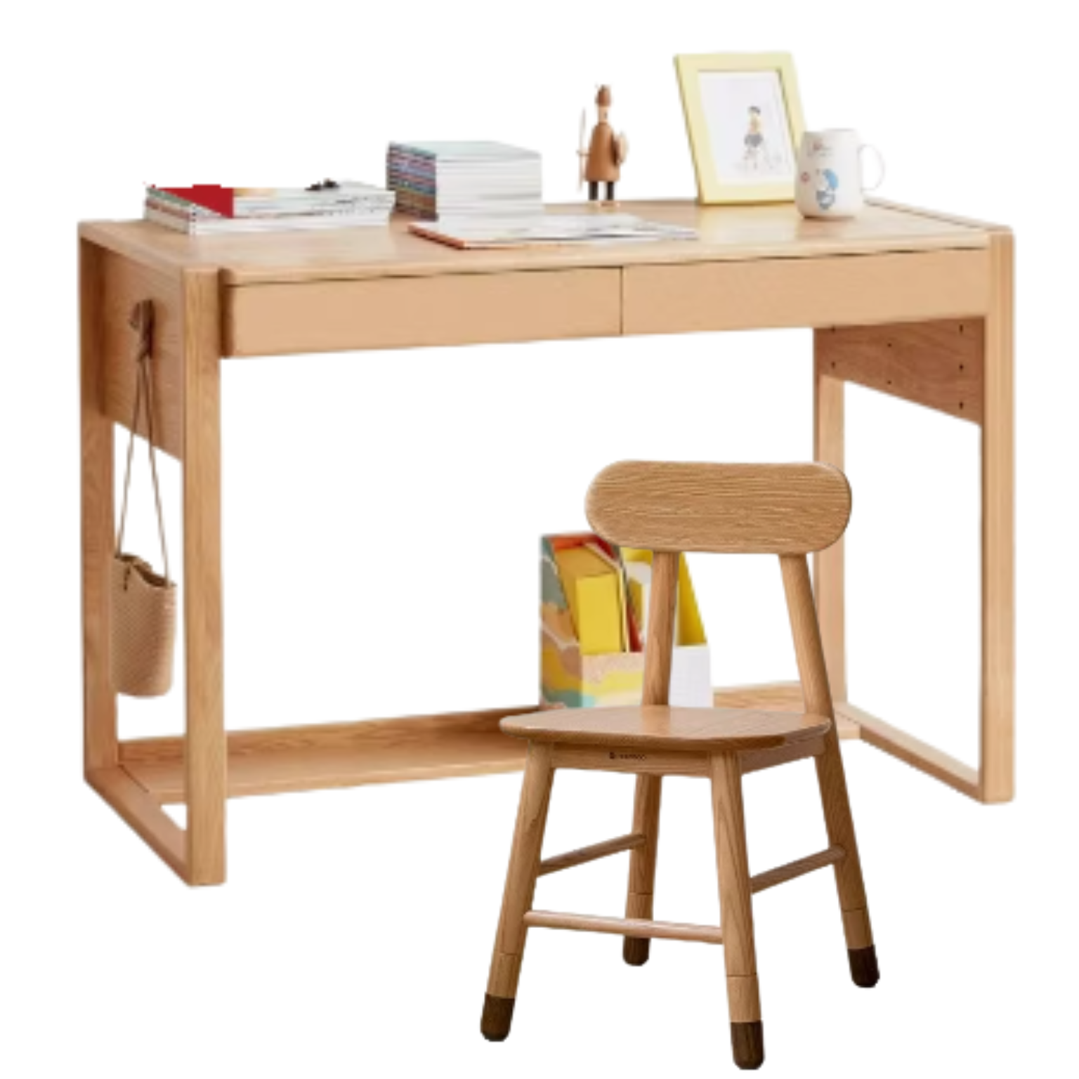 Oak Children's Modern Study Table Can Be Raised and Lowered