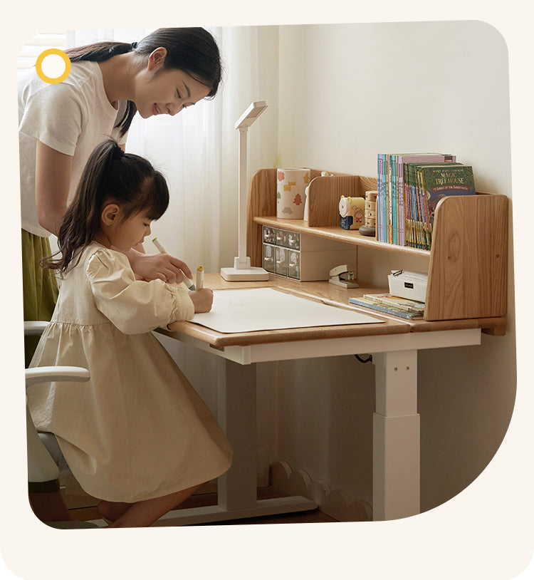 Oak Solid Wood Children's Electric Lifting Tilts Study Desk