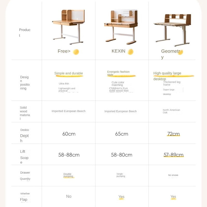 Oak Solid Wood Children's Electric Lifting Tilts Study Desk