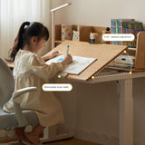 Oak Solid Wood Children's Electric Lifting Tilts Study Desk
