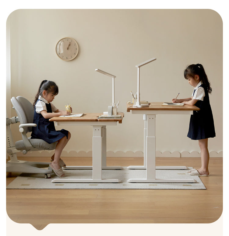 Oak Solid Wood Children's Electric Lifting Tilts Study Desk