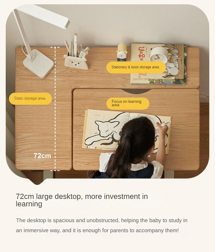 Oak Solid Wood Children's Electric Lifting Tilts Study Desk