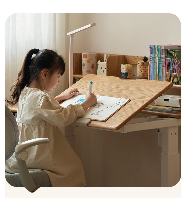 Oak Solid Wood Children's Electric Lifting Tilts Study Desk