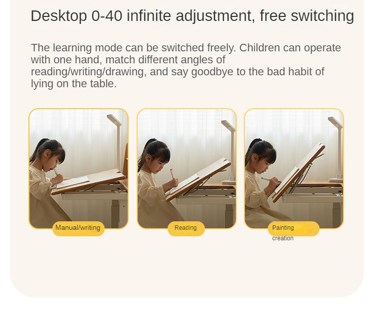 Oak Solid Wood Children's Electric Lifting Tilts Study Desk