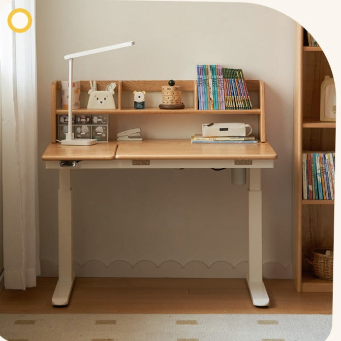Oak Solid Wood Children's Electric Lifting Tilts Study Desk