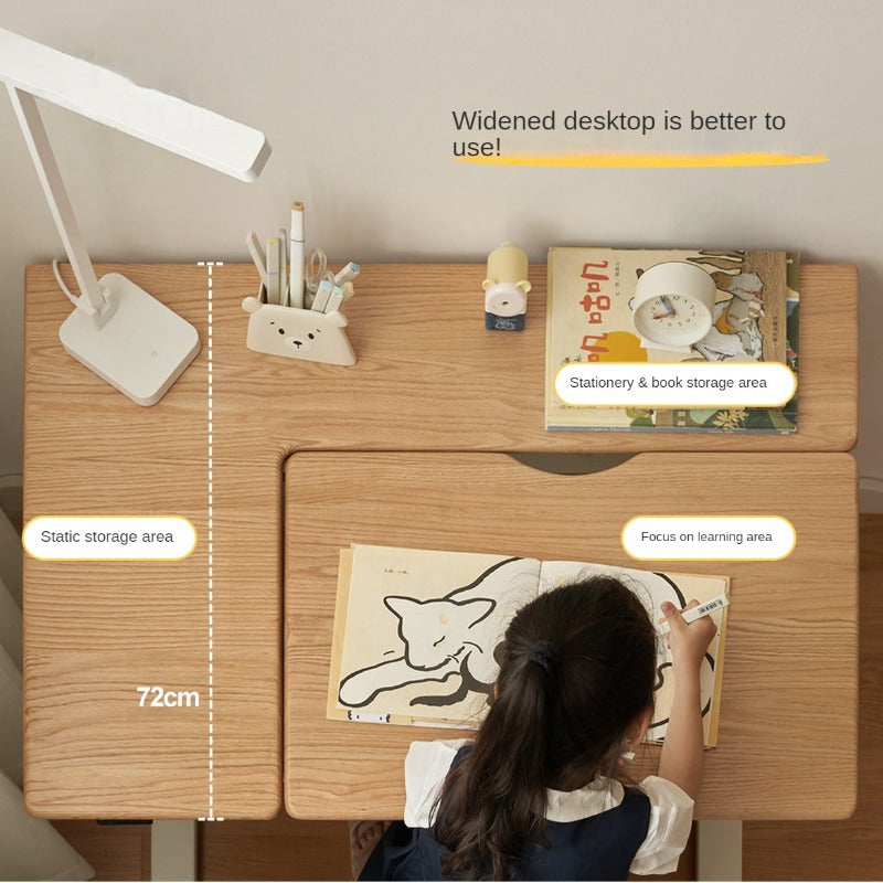 Oak Solid Wood Children's Electric Lifting Tilts Study Desk