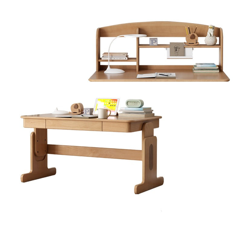 ブナ無垢材昇降デスクと本棚のコンビネーション