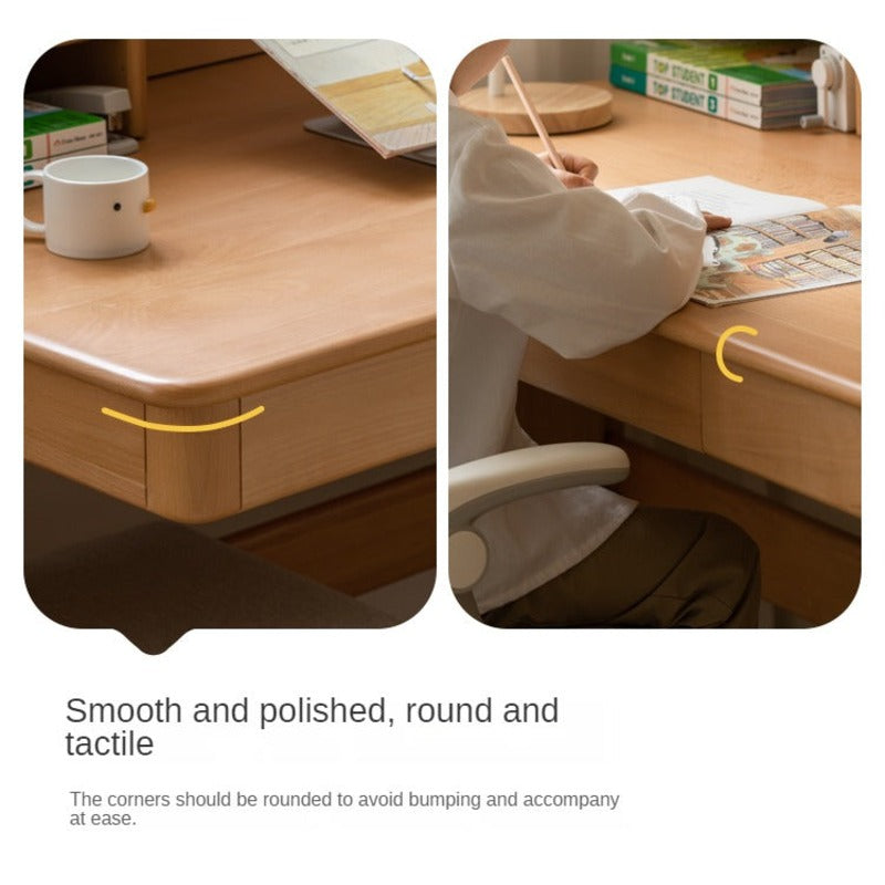 Beech Solid Wood Lifting Desk Bookshelf Combination