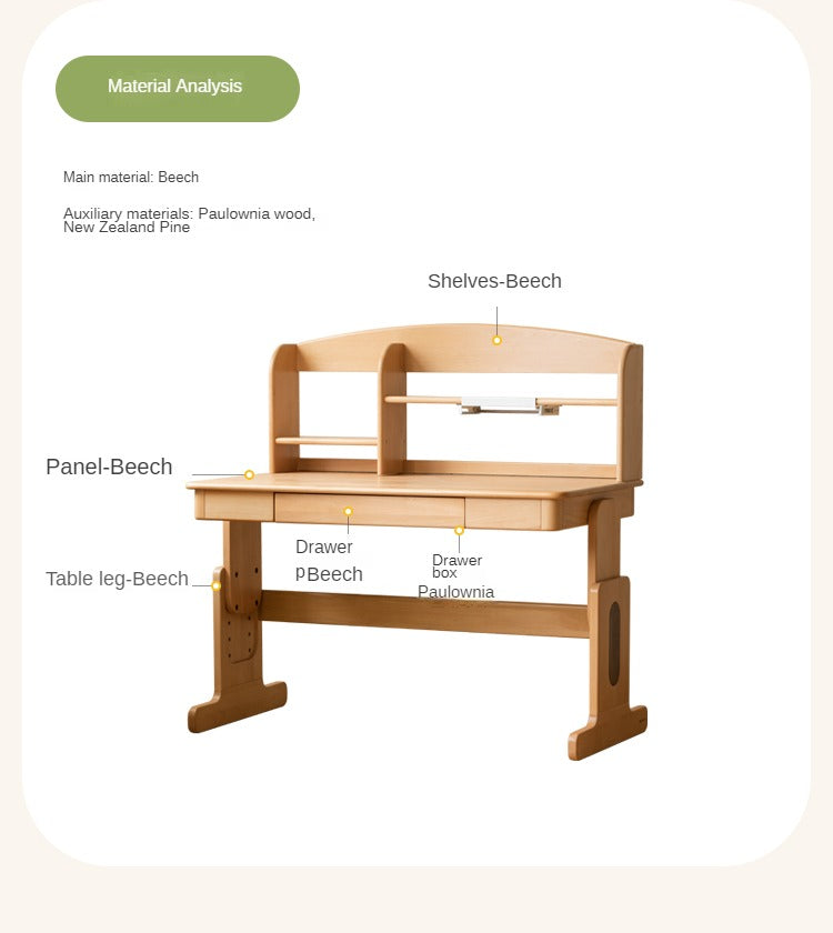Beech Solid Wood Lifting Desk Bookshelf Combination