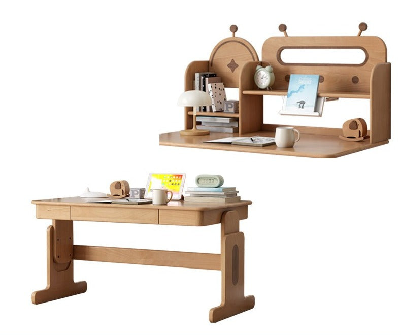 ブナ無垢材昇降デスクと本棚のコンビネーション