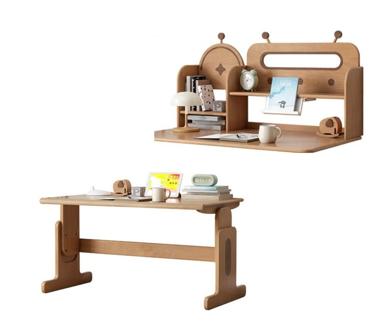 ブナ無垢材昇降デスクと本棚のコンビネーション