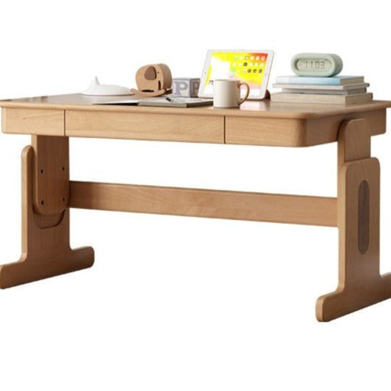 ブナ無垢材昇降デスクと本棚のコンビネーション