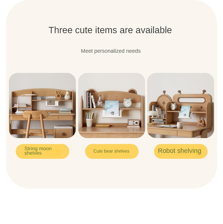 ブナ無垢材昇降デスクと本棚のコンビネーション