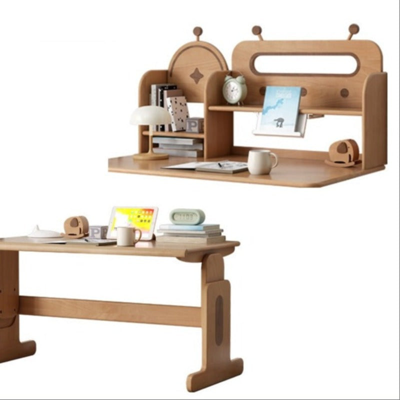 ブナ無垢材昇降デスクと本棚のコンビネーション