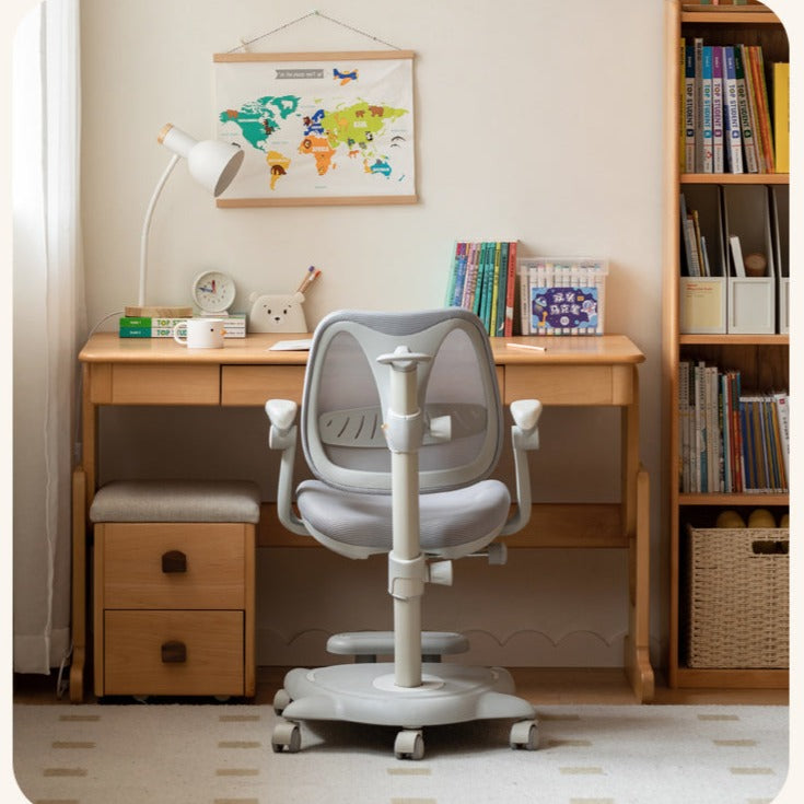 Beech Solid Wood Lifting Desk Bookshelf Combination