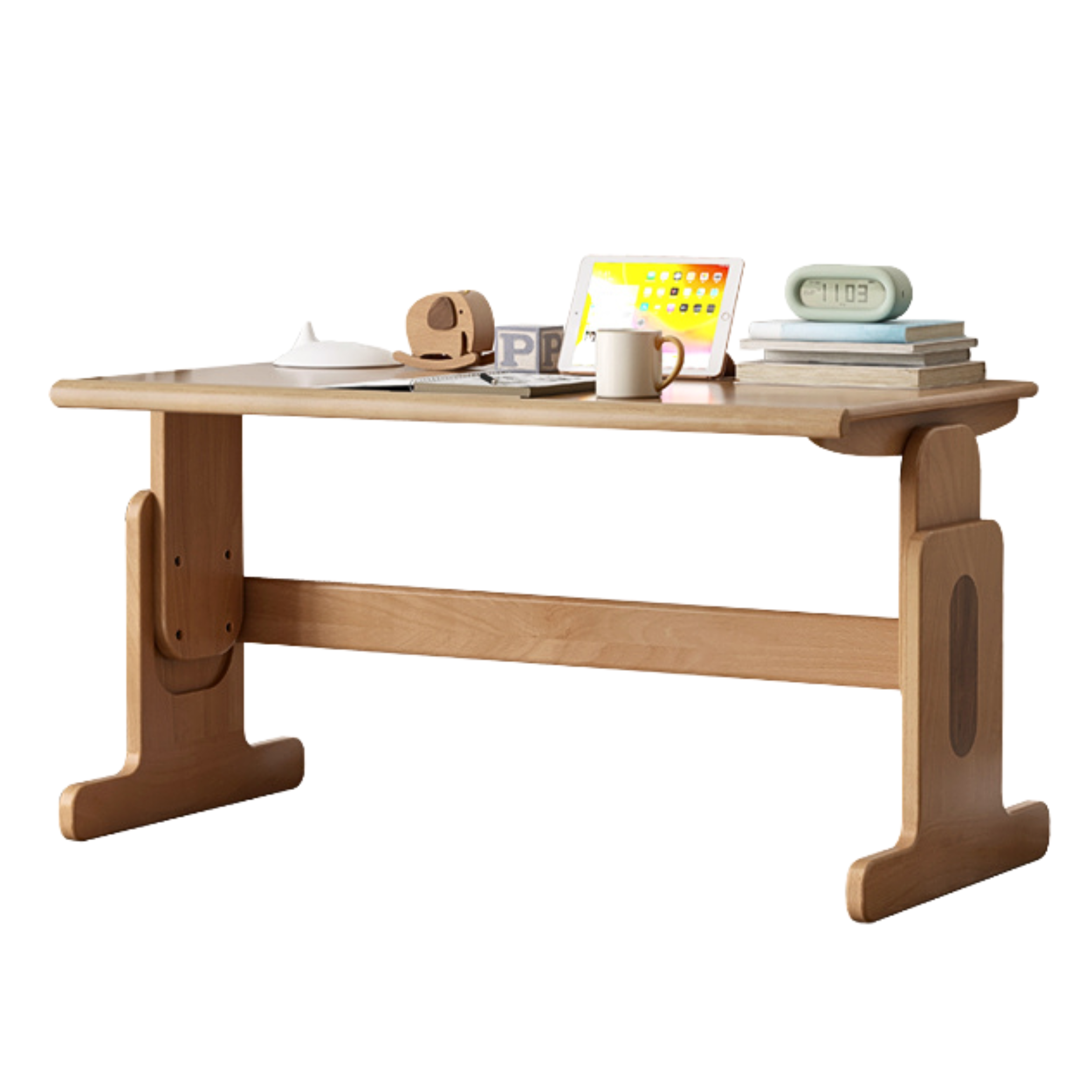 Beech Solid Wood Lifting Desk Bookshelf Combination
