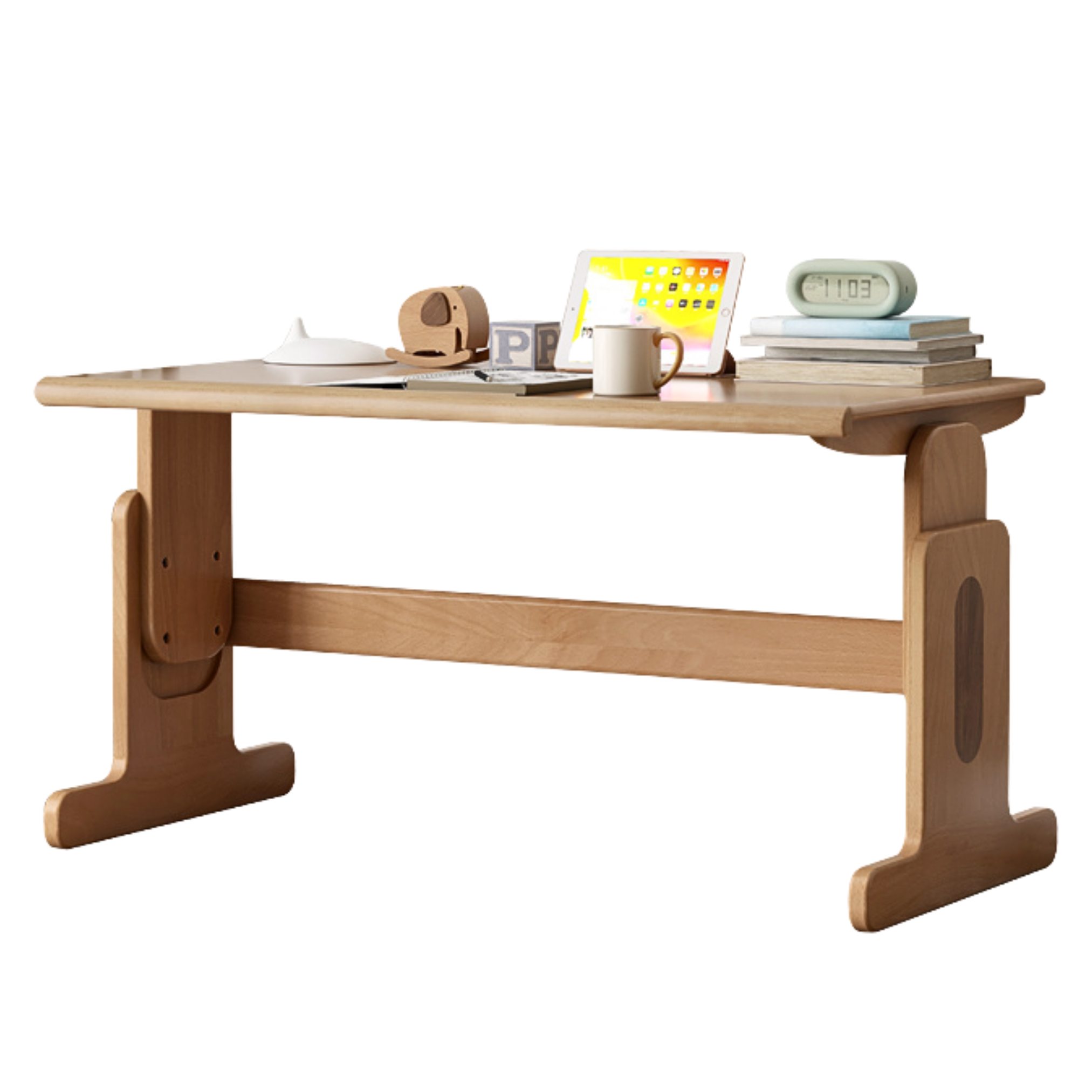 Beech Solid Wood Lifting Desk Bookshelf Combination