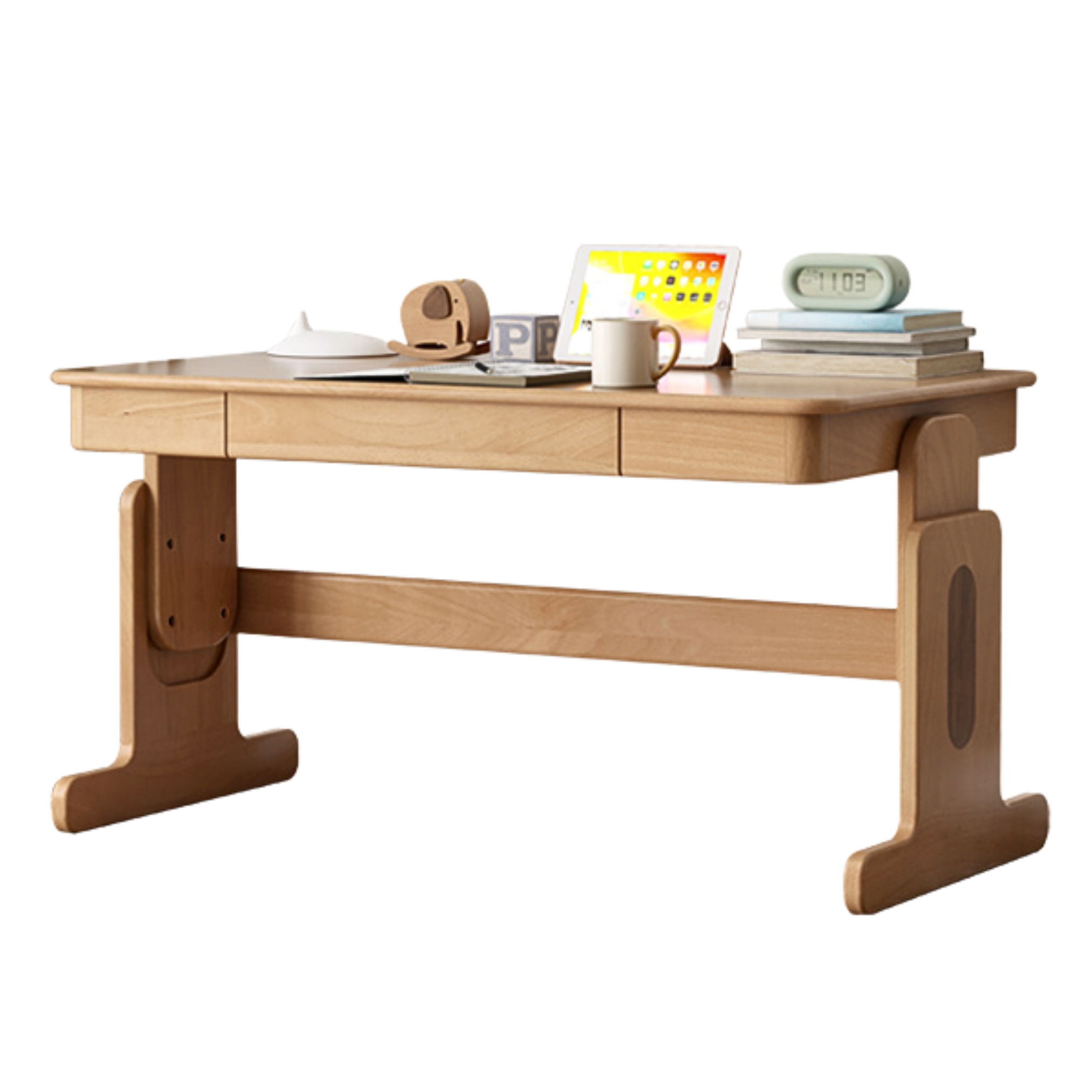 Beech Solid Wood Lifting Desk Bookshelf Combination