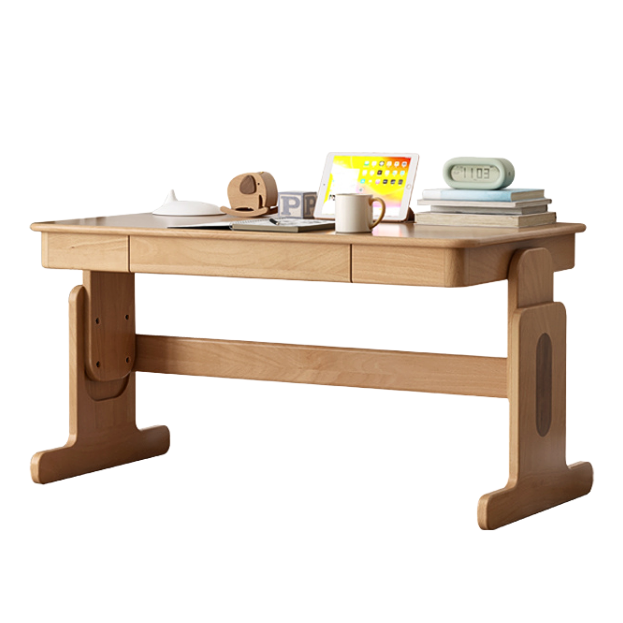 Beech Solid Wood Lifting Desk Bookshelf Combination