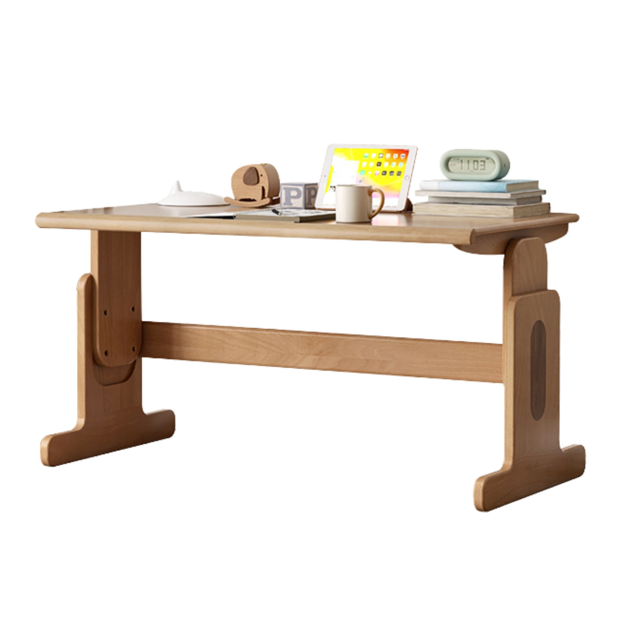 Beech Solid Wood Lifting Desk Bookshelf Combination