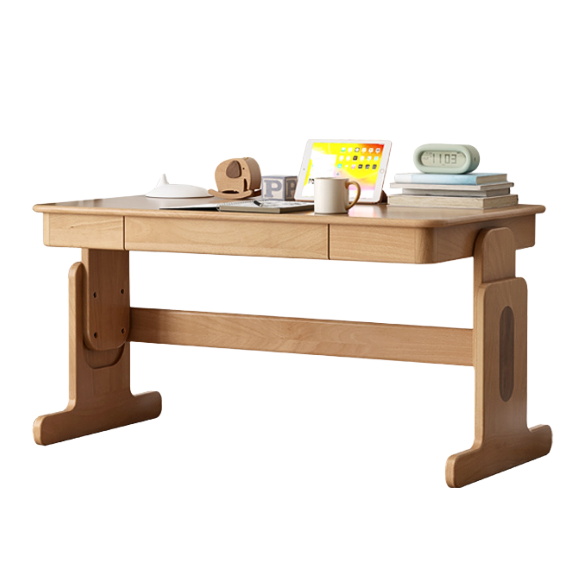 Beech Solid Wood Lifting Desk Bookshelf Combination