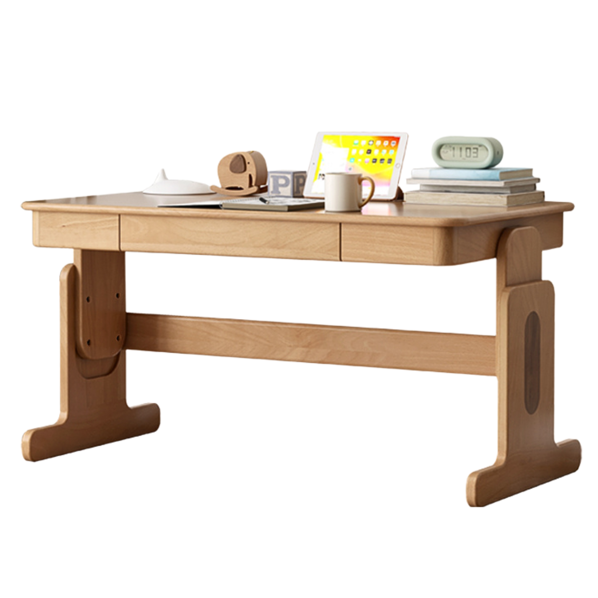 Beech Solid Wood Lifting Desk Bookshelf Combination