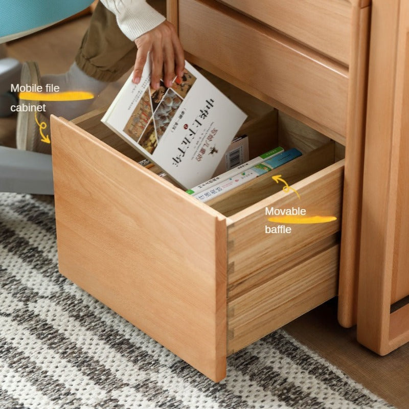 ビーチ材のソリッドウッドデスク 高さ調整可能