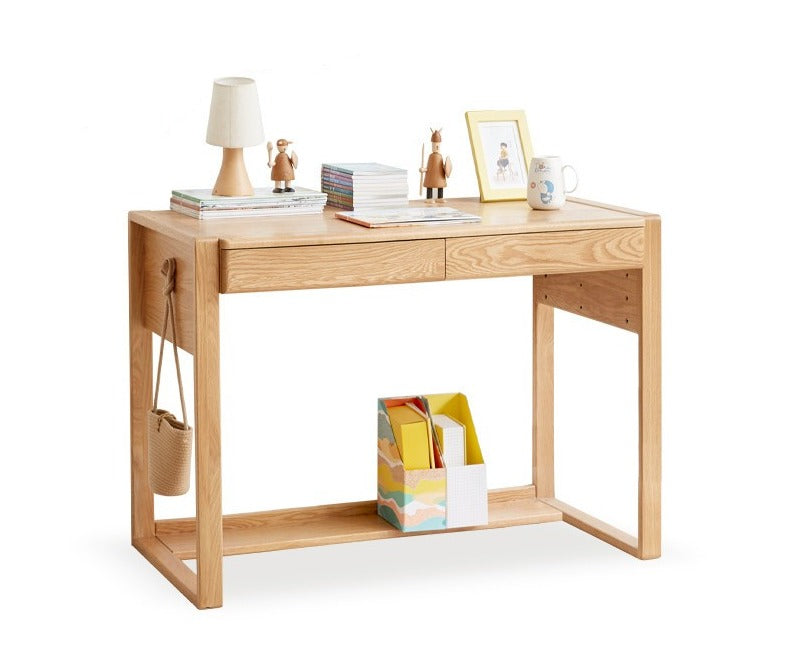 ビーチ材のソリッドウッドデスク 高さ調整可能