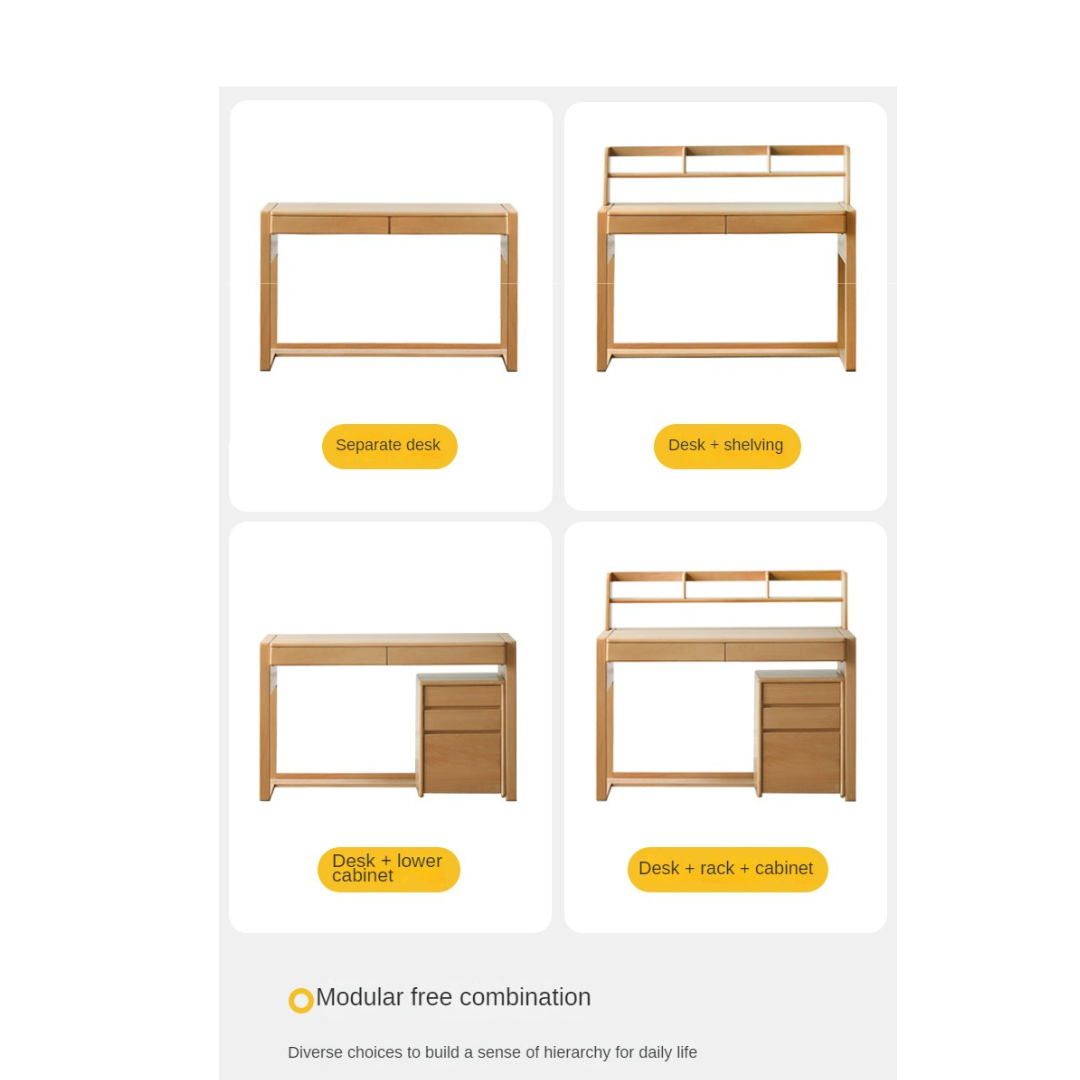 ビーチ材のソリッドウッドデスク 高さ調整可能