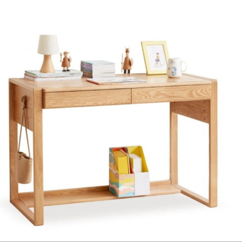 ビーチ材のソリッドウッドデスク 高さ調整可能